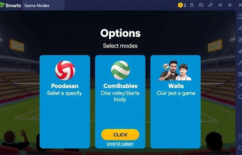 Desi Volley Stars game modes selection screen showing various options