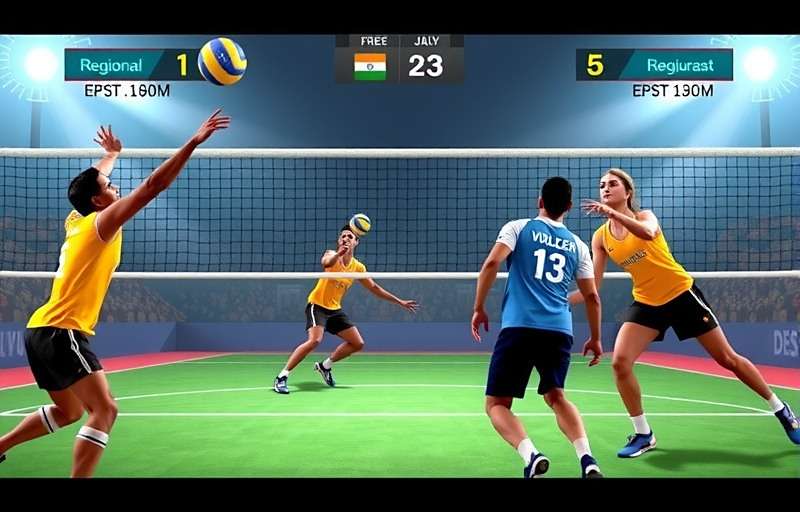 Desi Volley Stars gameplay showing a thrilling match between two Indian regional teams
