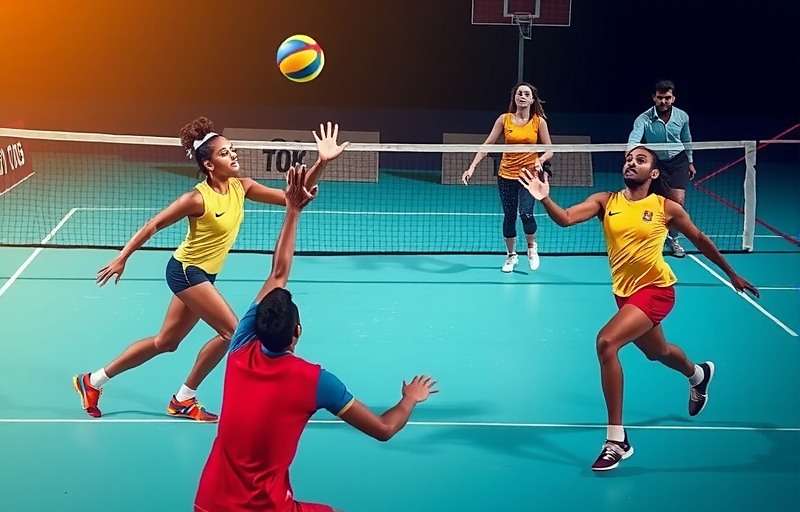 Desi Volley Stars multiplayer match showing players from different Indian states competing